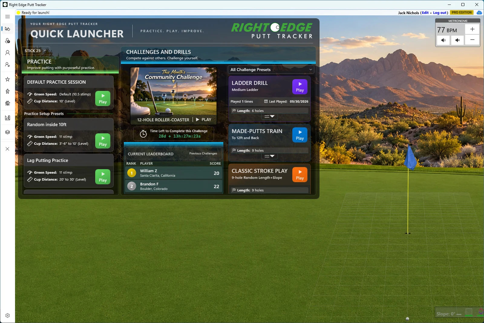 Right Edge Quick Launcher with practice presets, challenges and drills